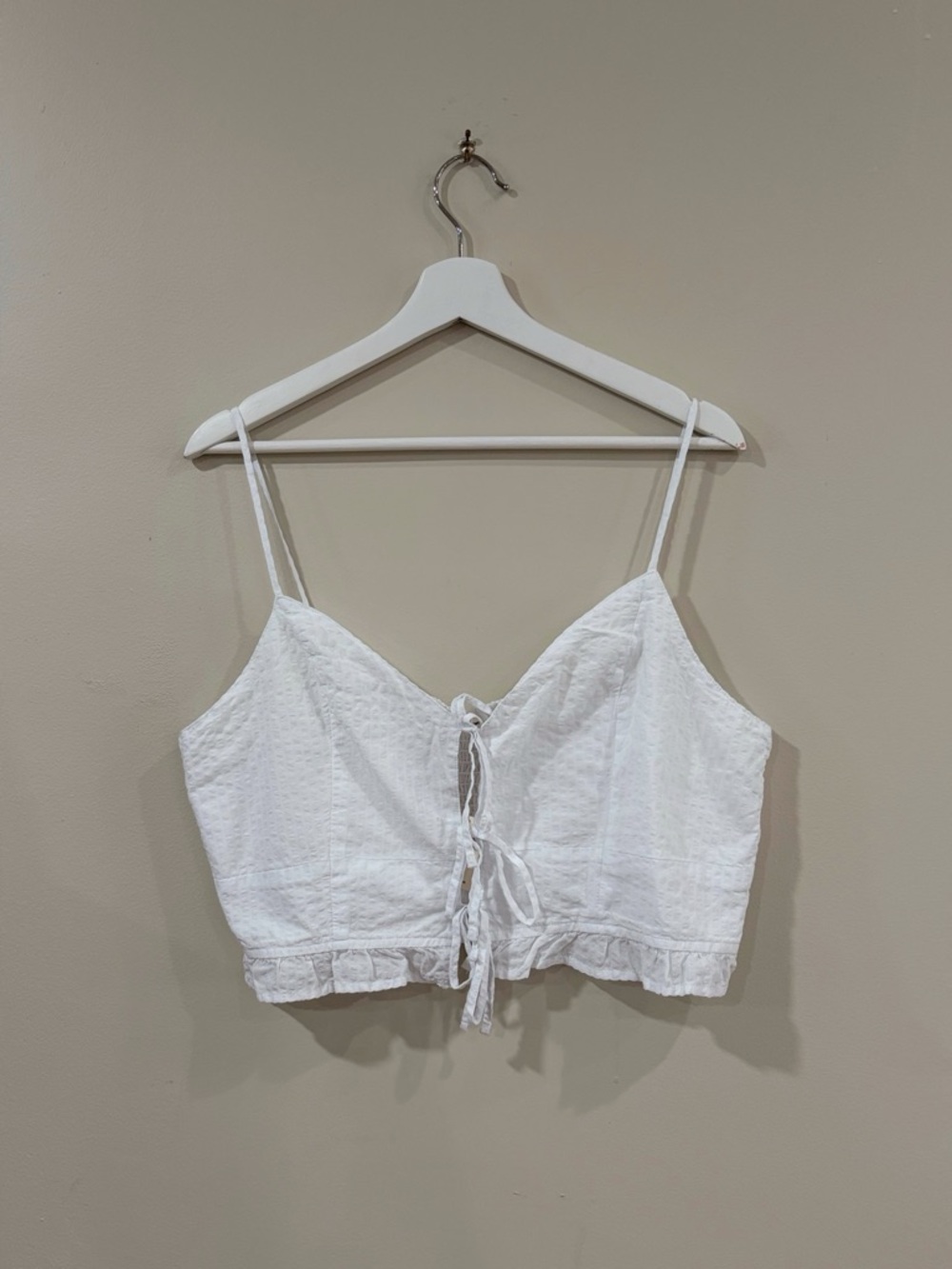 NWT Aerie Crop Top Womens XL White Smocked Tie Front Ruffle Cottagecore Coquette